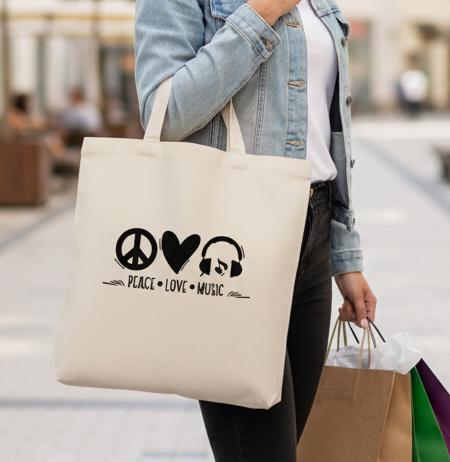 Canvas Peace/Love/Music Tote Bag