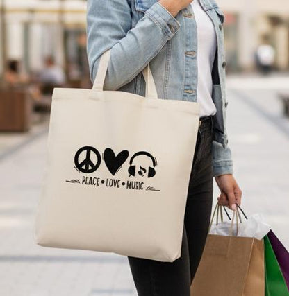 Canvas Peace/Love/Music Tote Bag