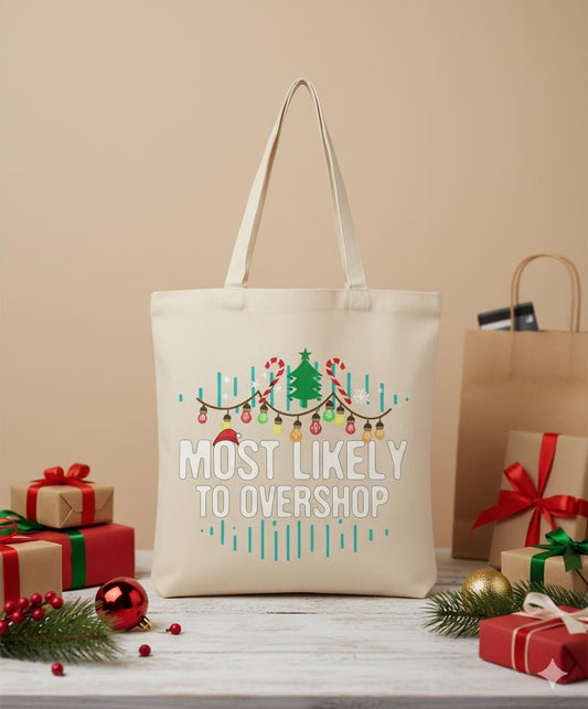 Canvas Christmas Shopping Tote Bag