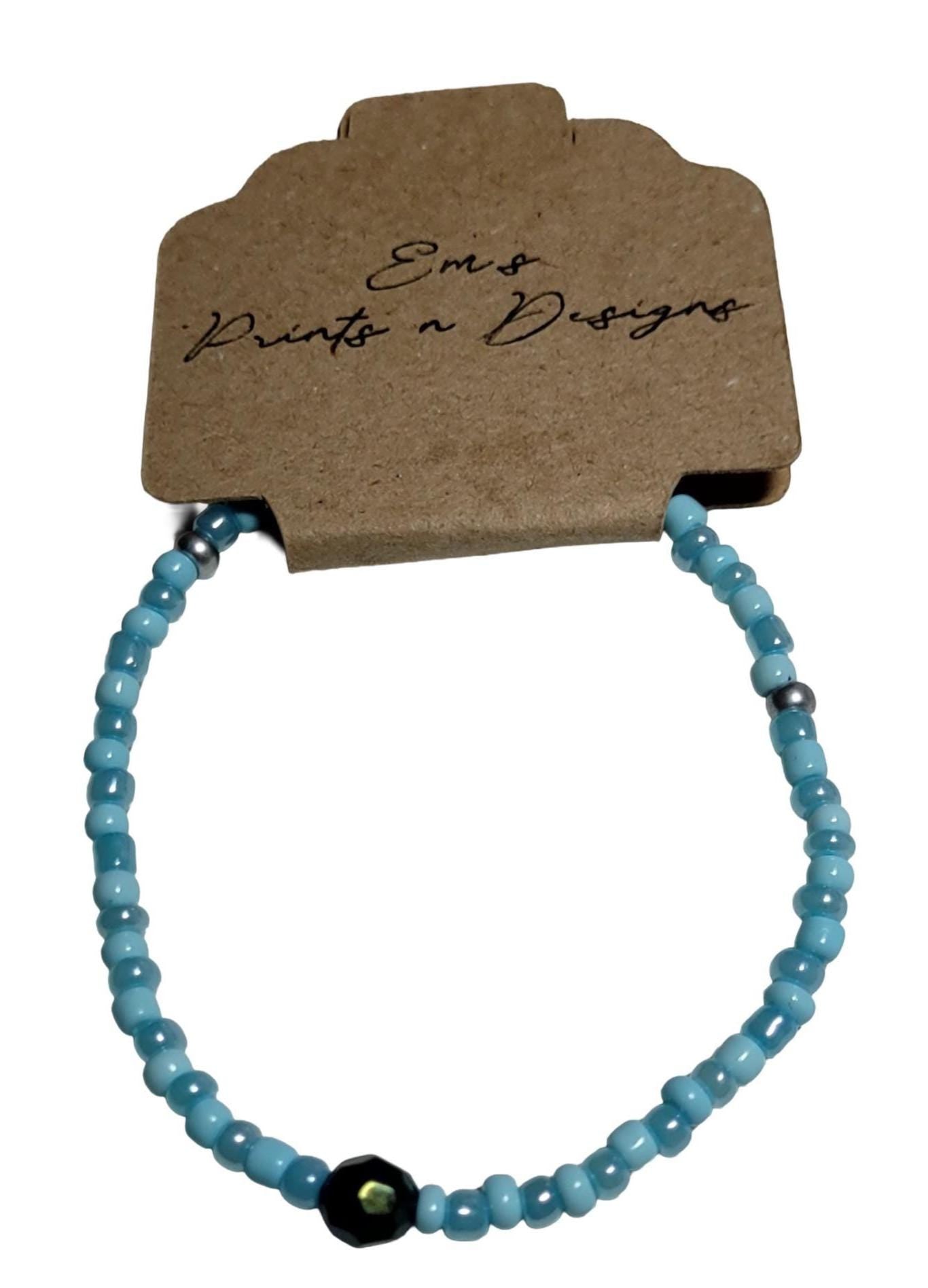 Handmade Blue Stretch Elastic Seed Bead Bracelet