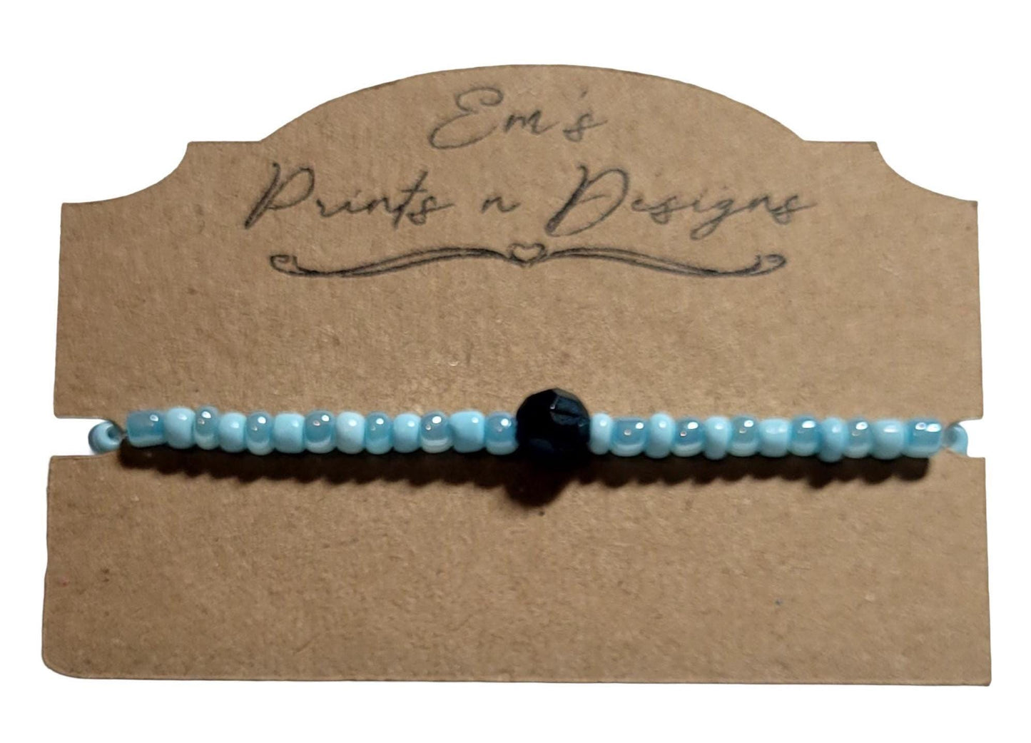 Handmade Blue Stretch Elastic Seed Bead Bracelet