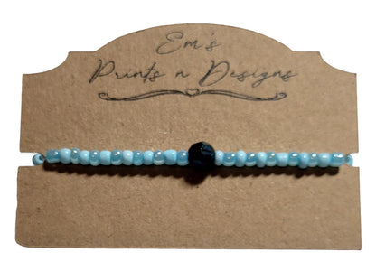 Handmade Blue Stretch Elastic Seed Bead Bracelet