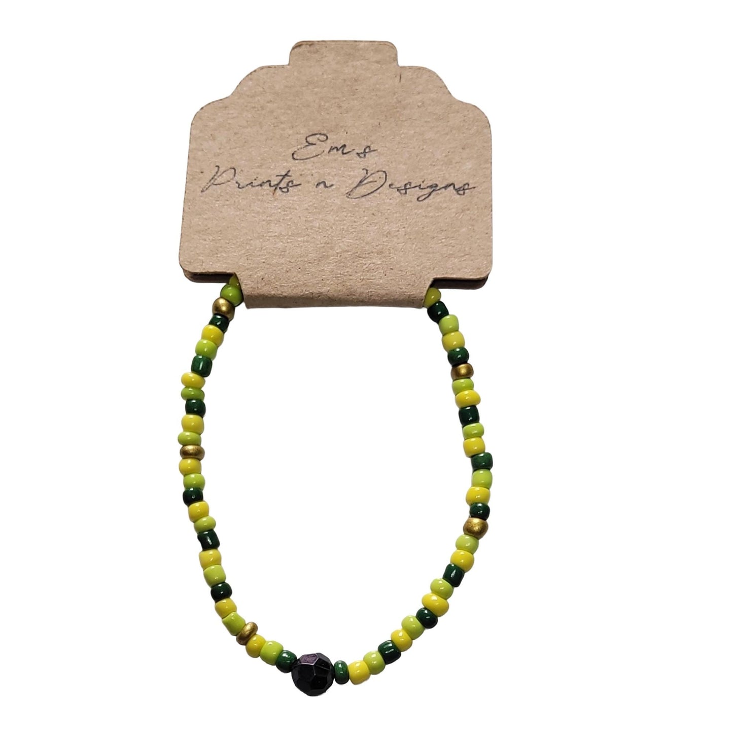 Handmade Green/Lime Green Stretch Elastic Seed Bead Bracelet