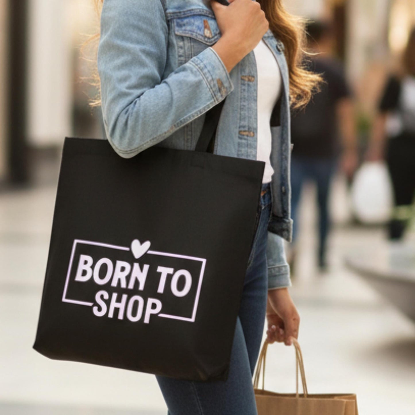 Canvas "Born to Shop" Shopping Tote Bag - Choose your colour