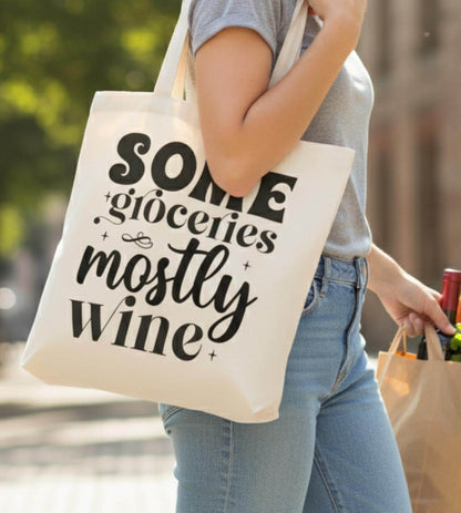 Canvas "Groceries/Wine" Shopping Tote Bag