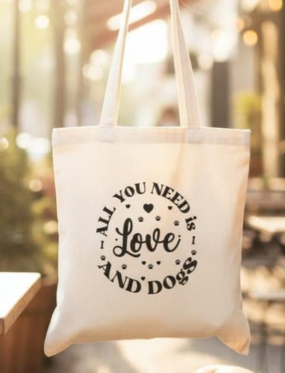 Canvas "All You Need is Love & Dogs" Shopping Tote Bag
