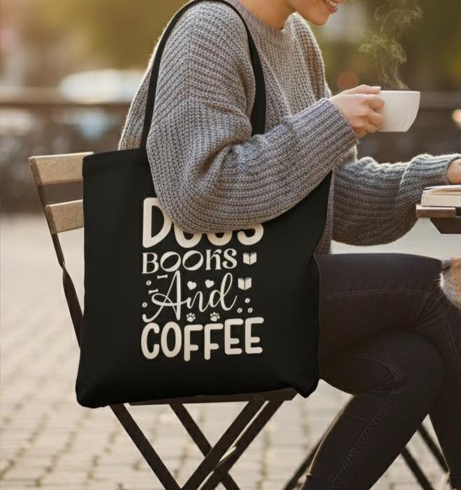 Canvas Dog Books Coffee Shopping Tote Bag - Choose your colour