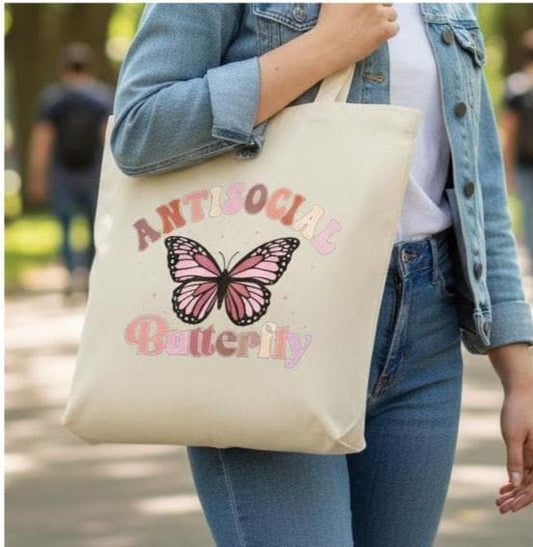 Canvas Anti Social Butterfly Shopping Tote Bag