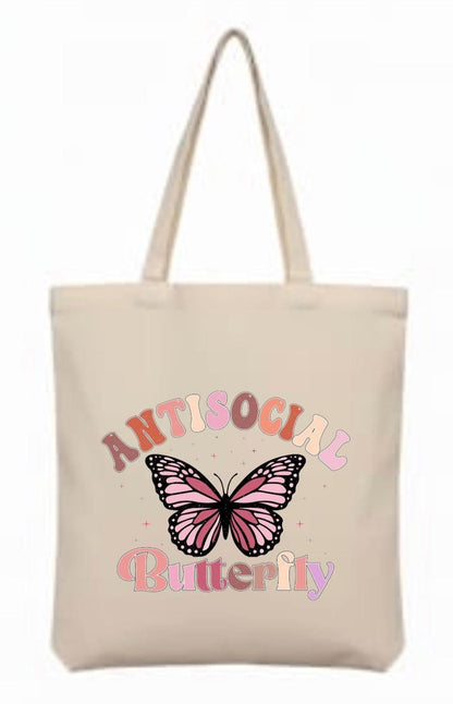 Canvas Anti Social Butterfly Shopping Tote Bag